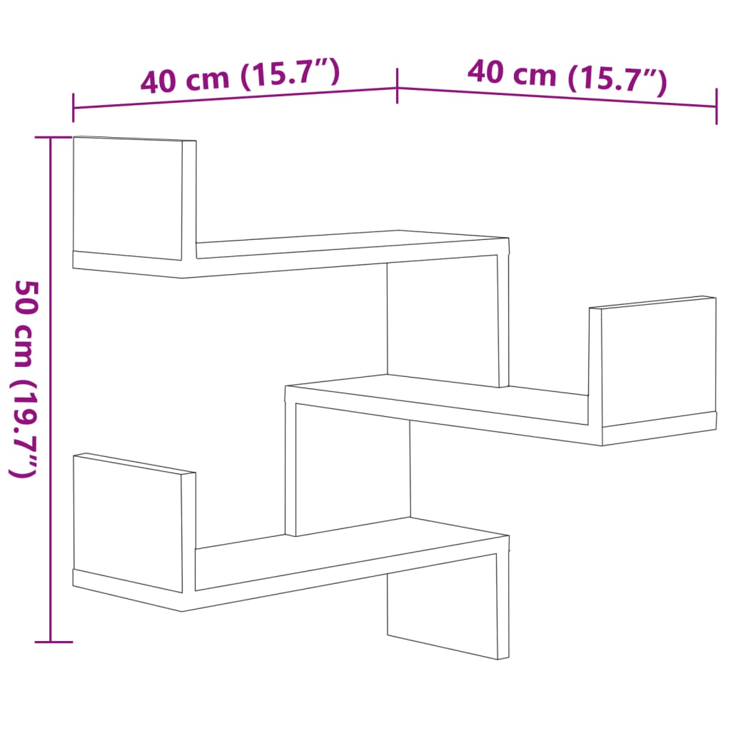 vidaXL Estantes canto p/ parede 2pcs 40x40x50cm contrap. cinza cimento