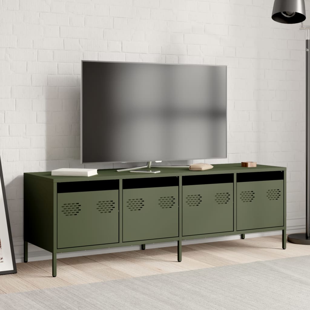 vidaXL Móvel de TV 135x39x43,5 cm aço laminado a frio verde-azeitona