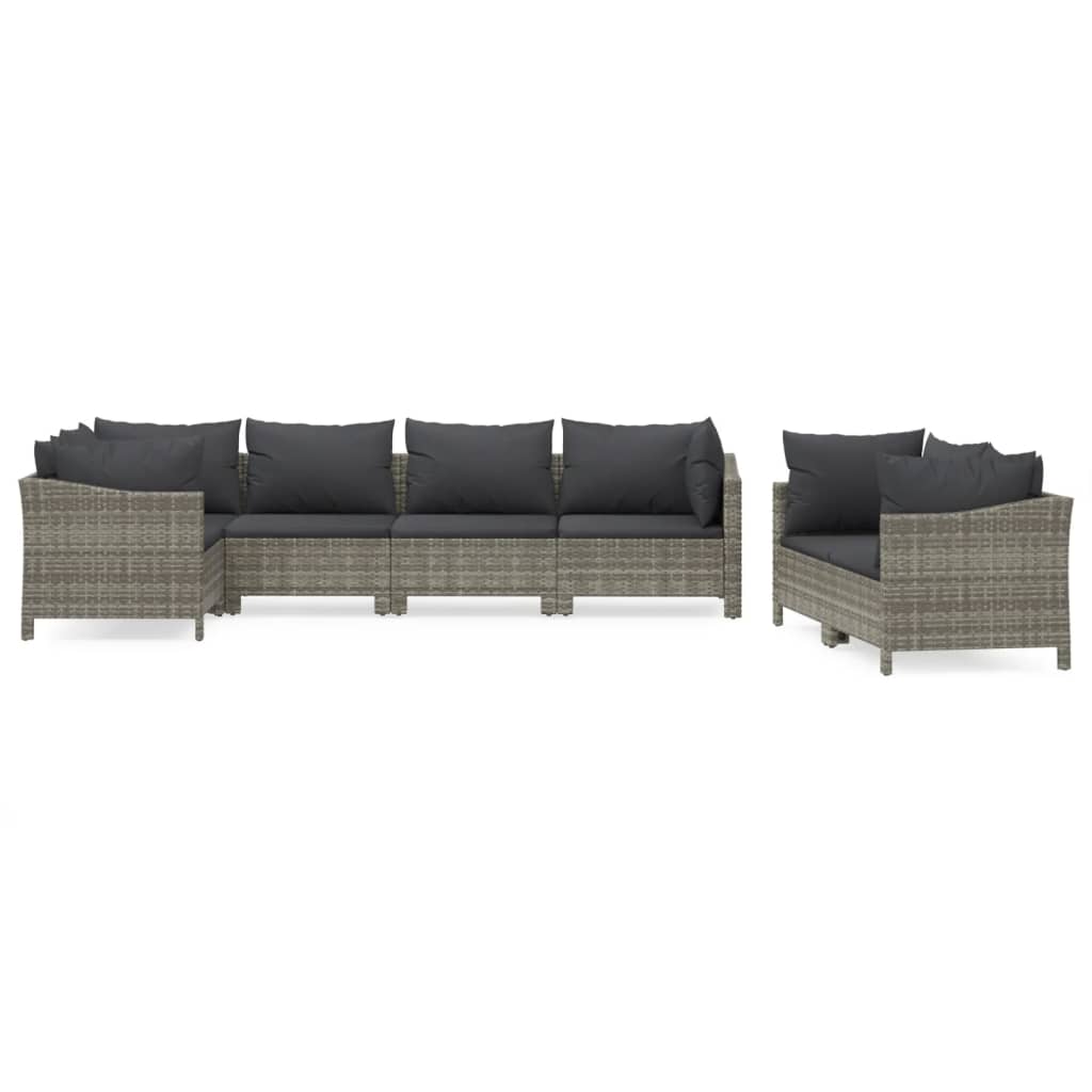 vidaXL 7 pcs conjunto lounge de jardim c/ almofadões vime PE cinzento