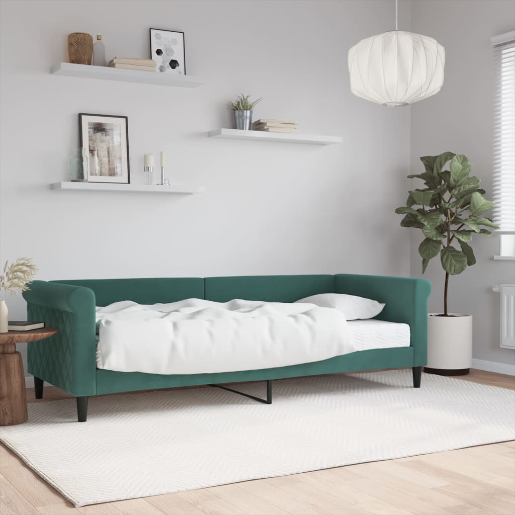 vidaXL Sofá-cama com colchão 80x200 cm veludo verde-escuro