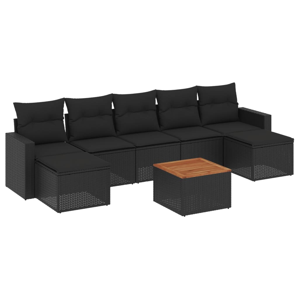 vidaXL 8 pcs conjunto sofás de jardim com almofadões vime PE preto