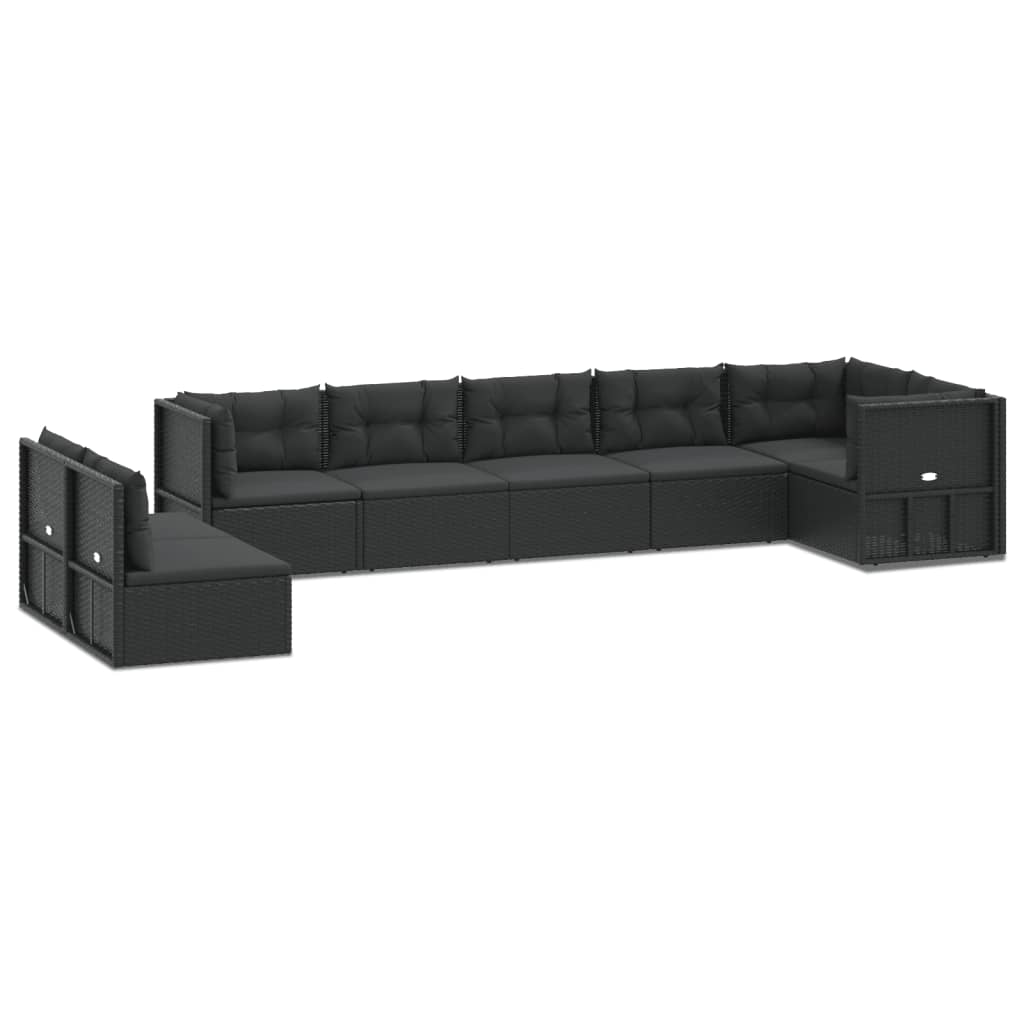 vidaXL 8 pcs conjunto lounge de jardim c/ almofadões vime PE preto