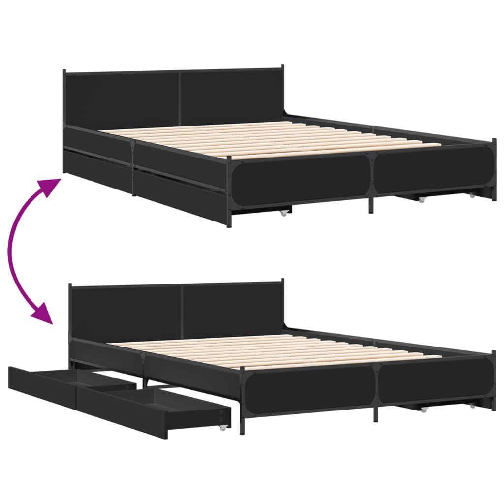 vidaXL Estrutura de cama c/ gavetas 140x190 cm derivados madeira preto