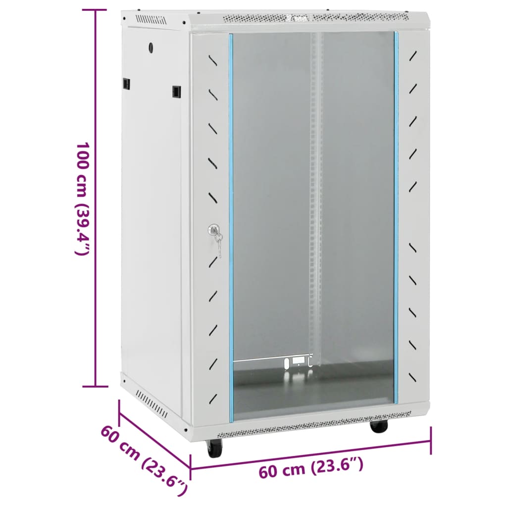 vidaXL Armário bastidor 15U 19" IP20 60x60x100 cm cinzento