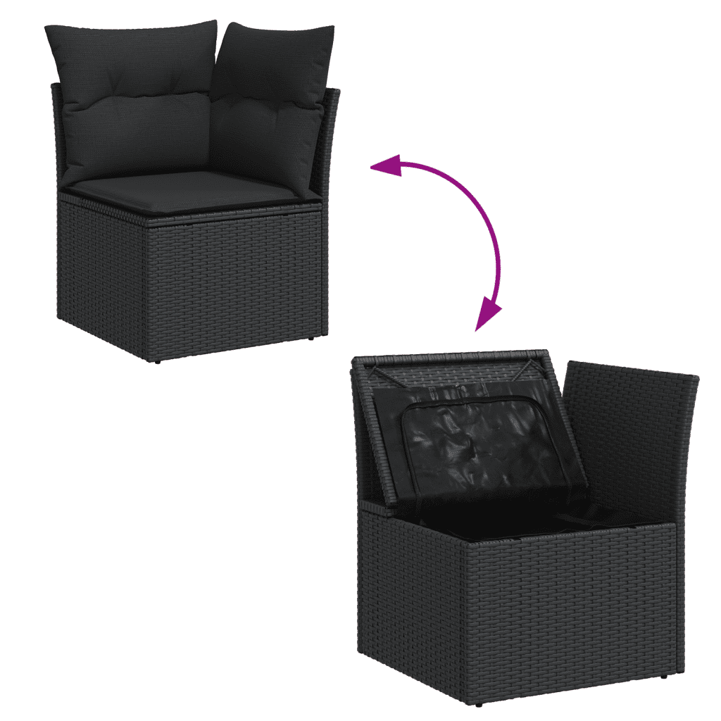 vidaXL 10 pcs conjunto sofás de jardim c/ almofadões vime PE preto