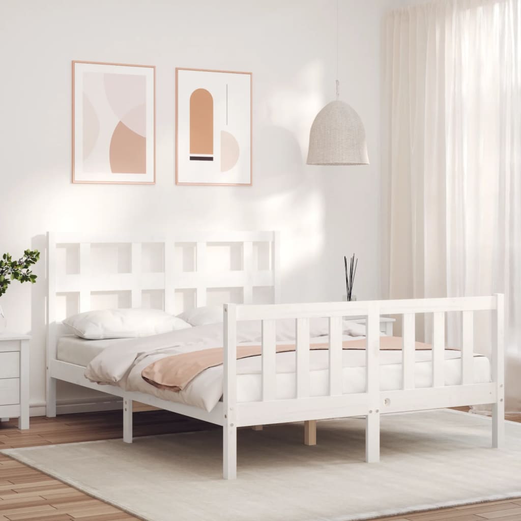 vidaXL Estrutura de cama com cabeceira 140x200cm madeira maciça branco