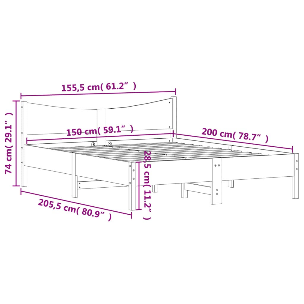 vidaXL Cama sem colchão 150x200 cm madeira pinho maciça castanho-mel