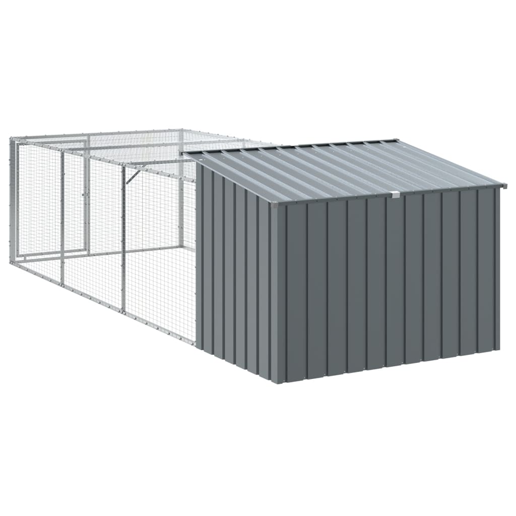 vidaXL Casota p/ cães c/ parque 153x396x110 cm aço galvaniz. antracite