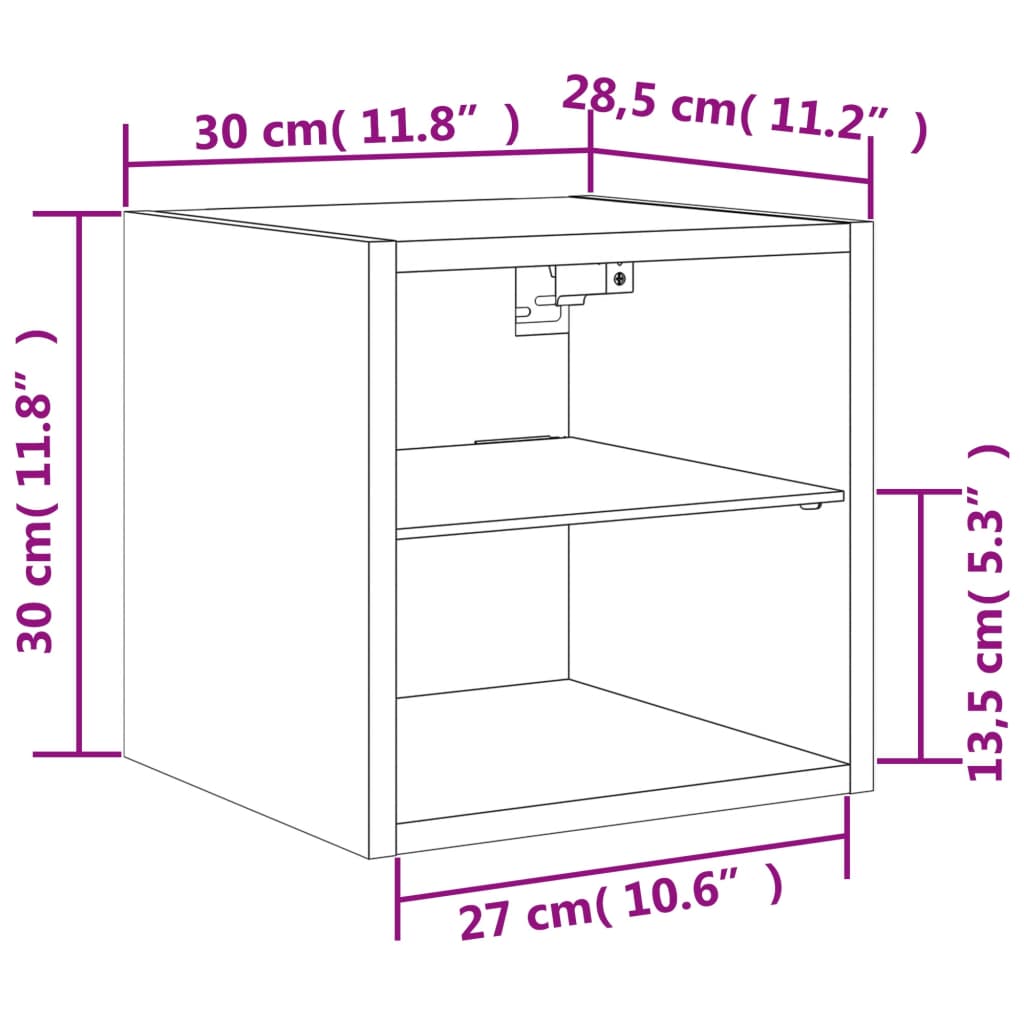 vidaXL Móvel de parede p/ TV c/ luzes LED 30x28,5x30cm carvalho sonoma