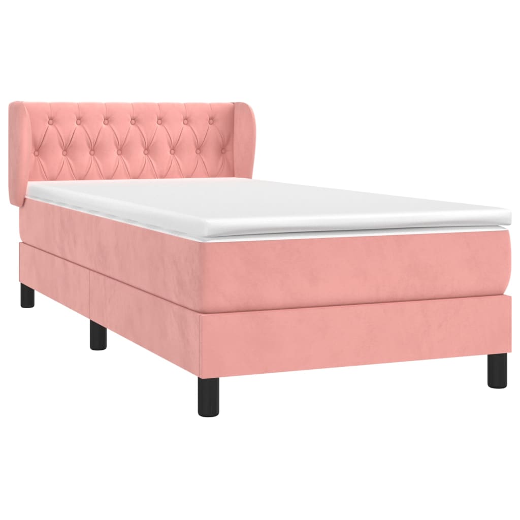 vidaXL Cama com molas/colchão 100x200 cm veludo rosa