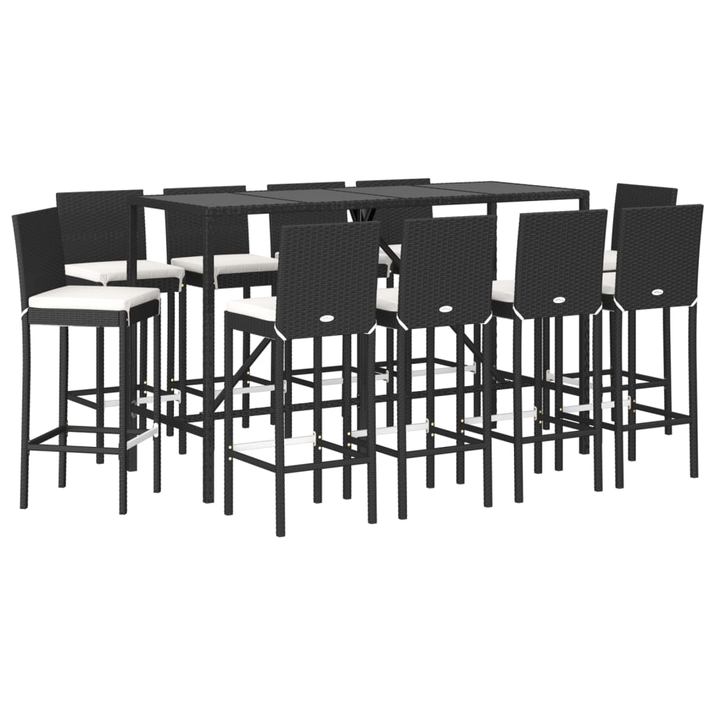 vidaXL 11 pcs conjunto de bar p/ jardim c/ almofadões vime PE preto