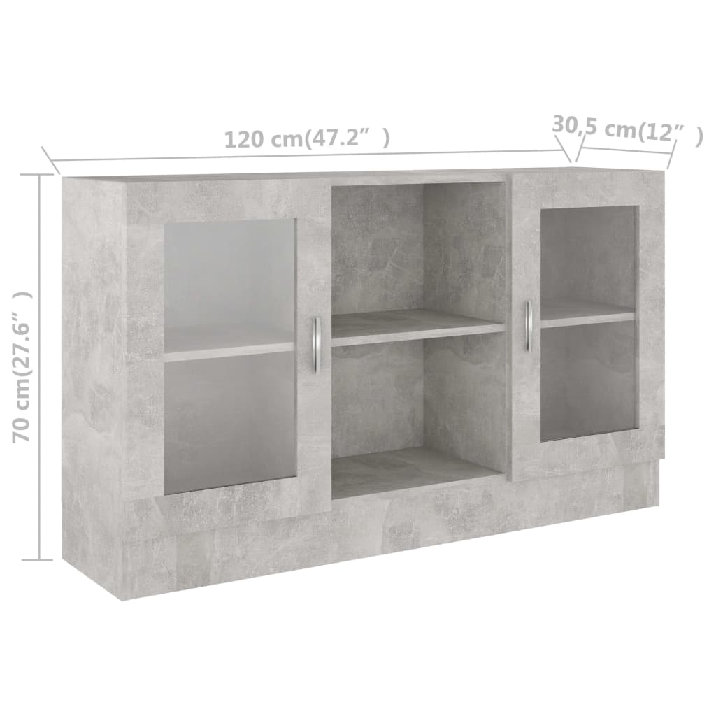 vidaXL Armário vitrine 120x30,5x70 cm derivados madeira cinza cimento