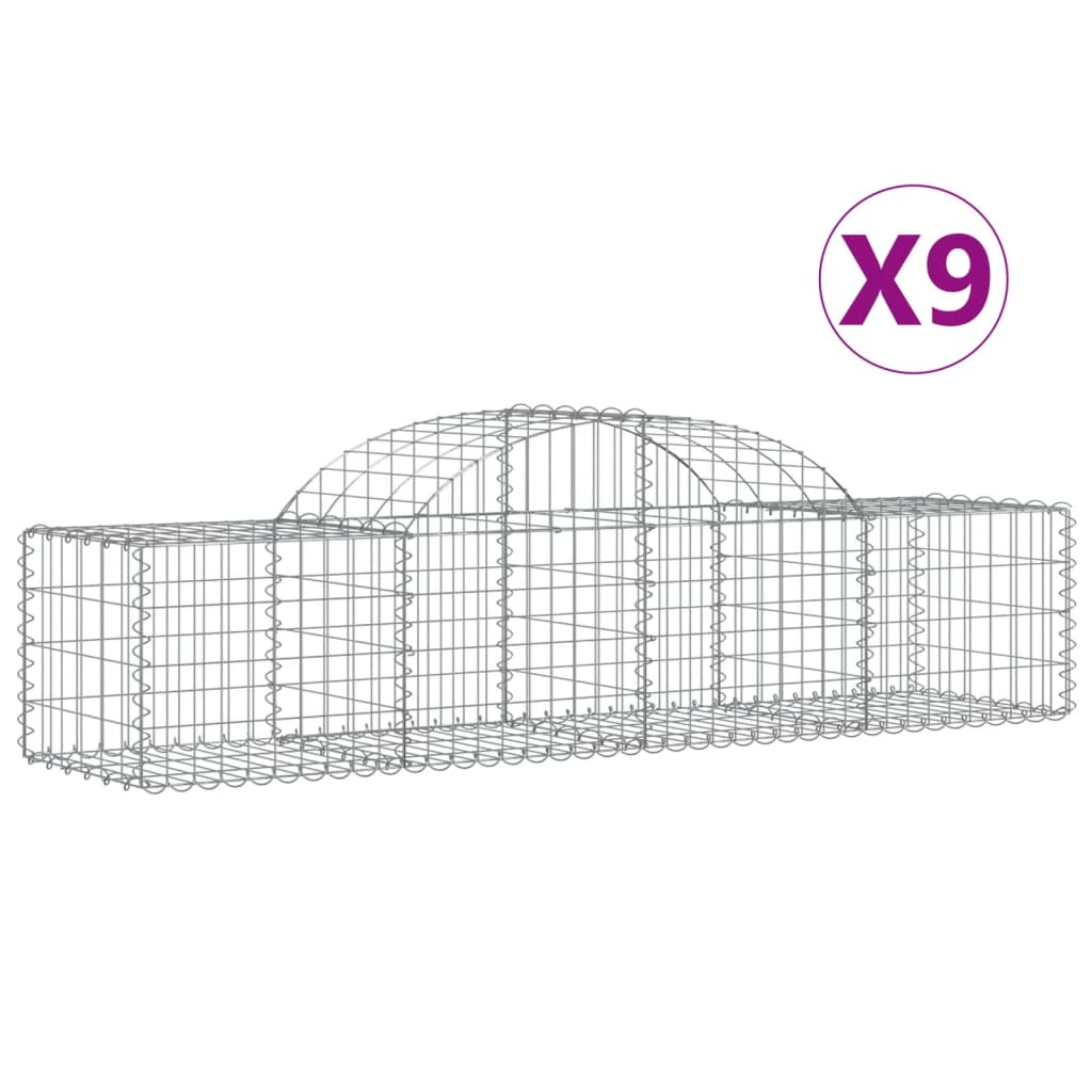 vidaXL Cestos gabião arqueados 9 pcs 200x50x40/60 cm ferro galvanizado