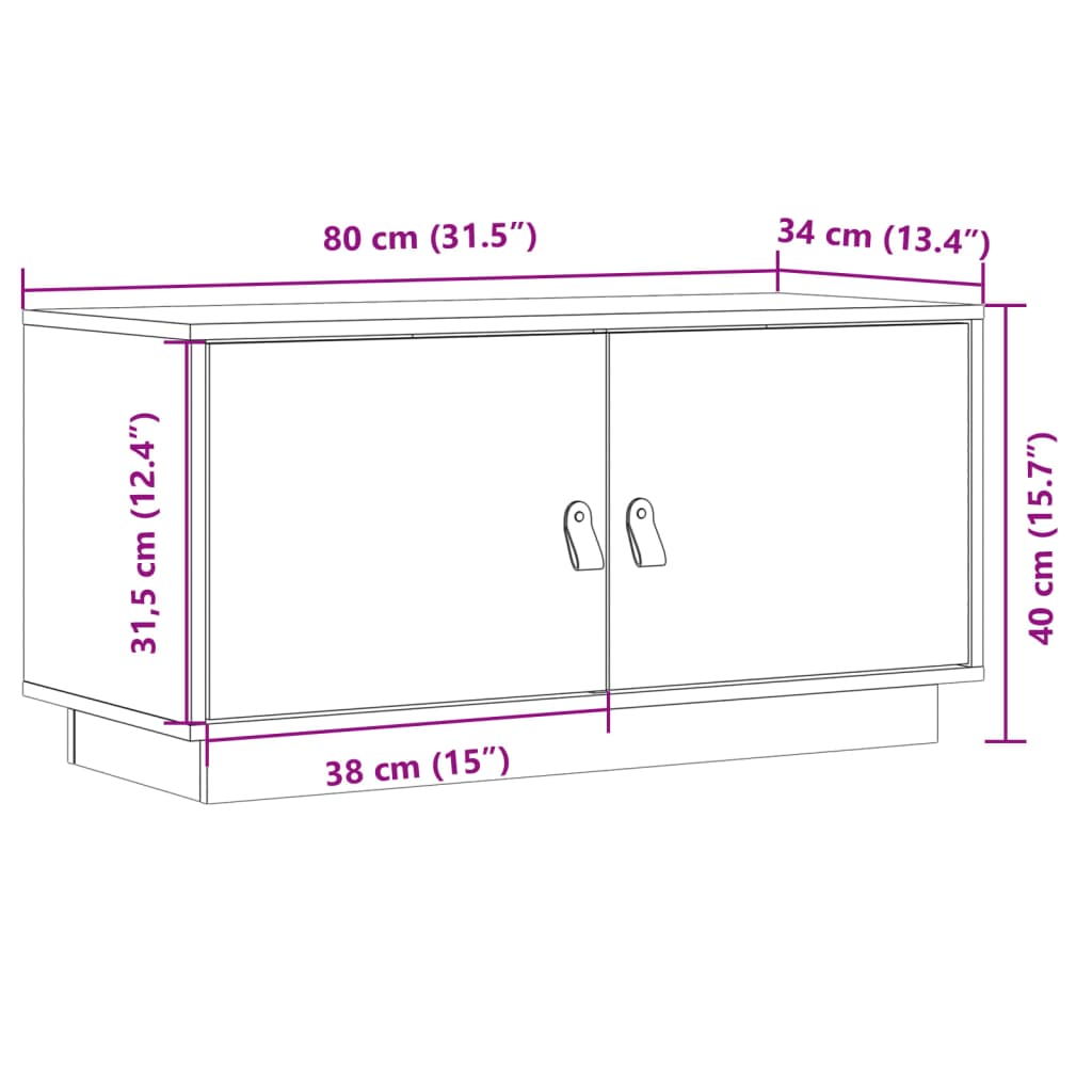 vidaXL Móvel de TV 80x34x40 cm madeira de pinho maciça cinzento