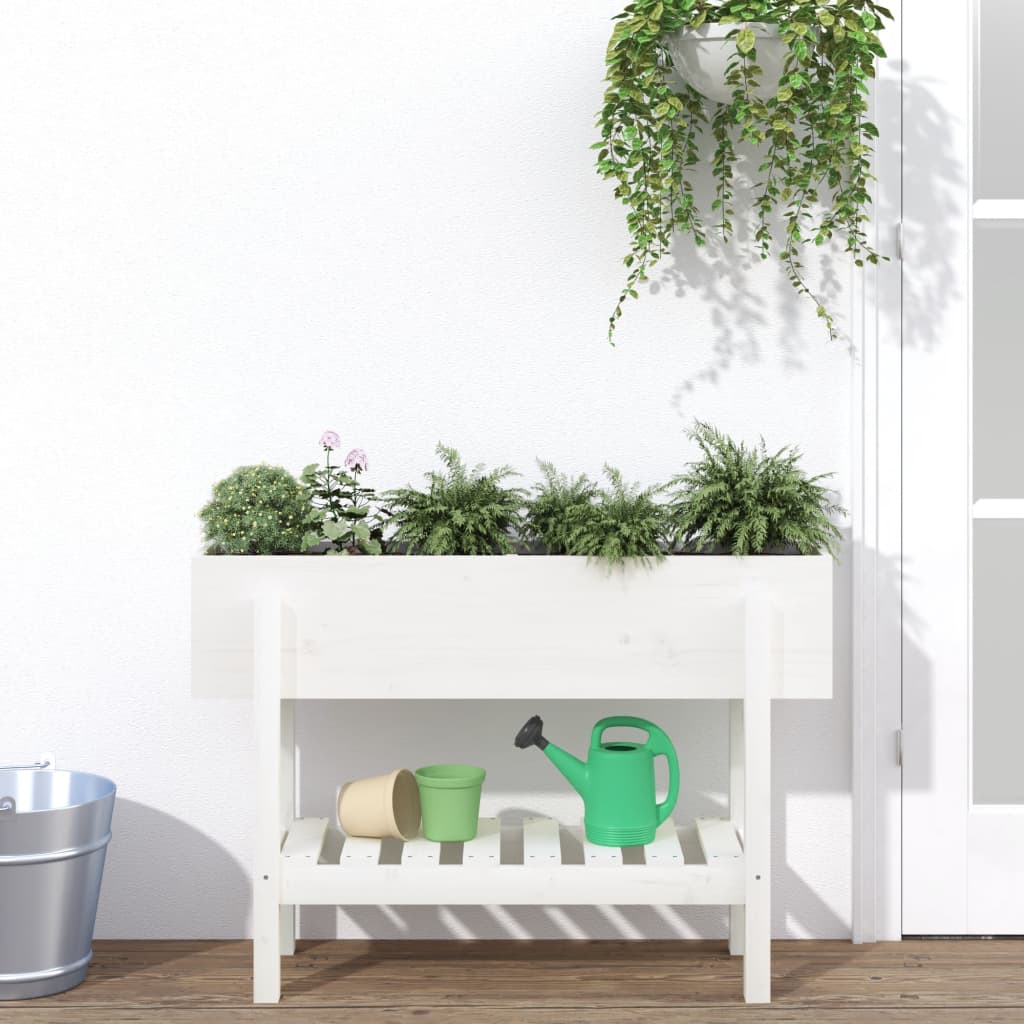 vidaXL Canteiro elevado de jardim 101x30x69 cm pinho maciço branco