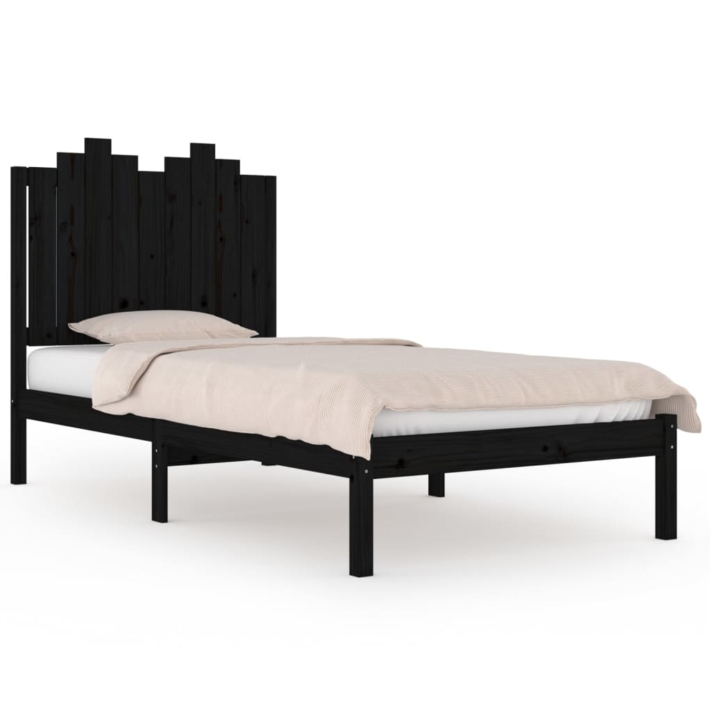 vidaXL Estrutura de cama pequena solteiro 75x190 cm pinho maciço preto