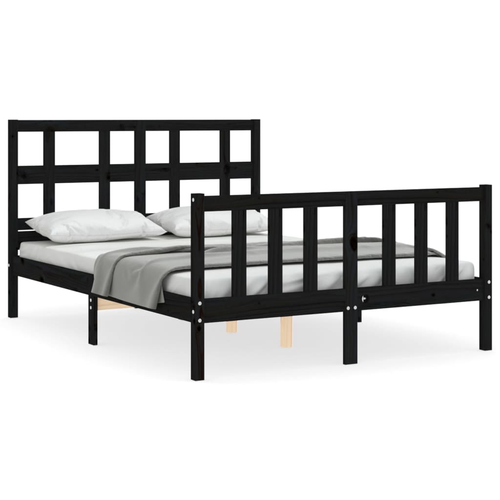 vidaXL Estrutura de cama com cabeceira 140x200 cm madeira maciça preto