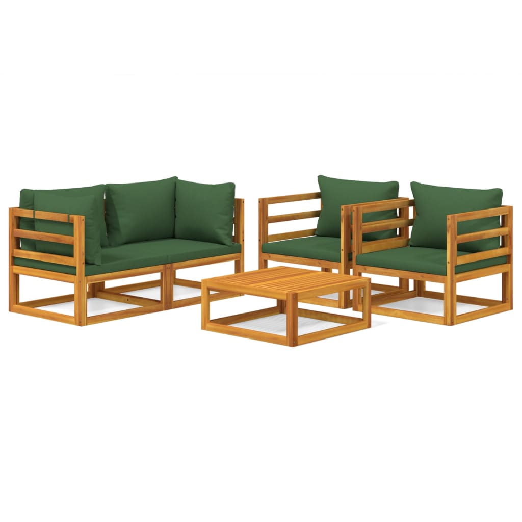 vidaXL 5 pcs conj. lounge jardim madeira c/almofadões verdes