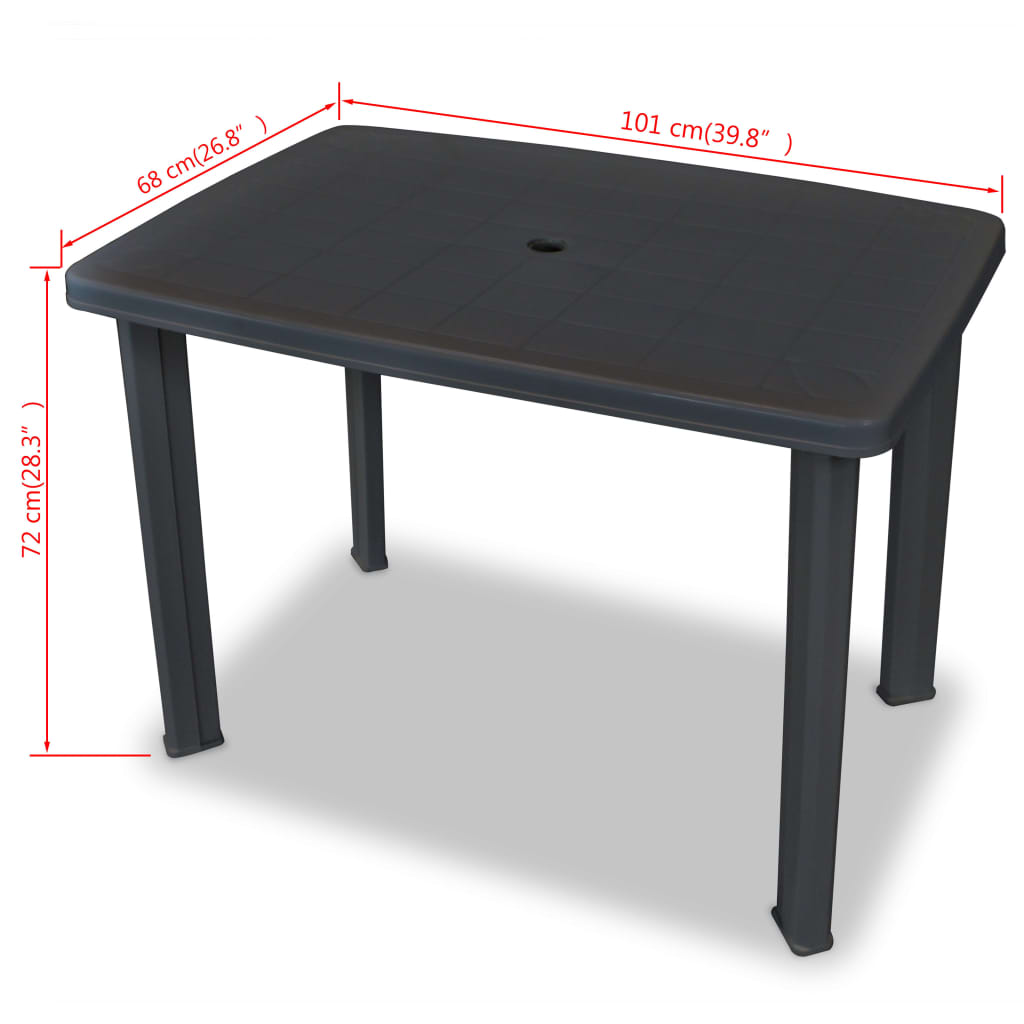 vidaXL Mesa de jardim 101x68x72 cm plástico antracite