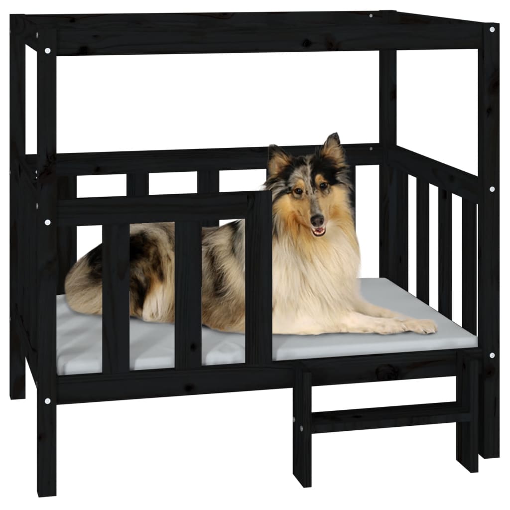 vidaXL Cama para cães 105,5x83,5x100 cm madeira de pinho maciça preto