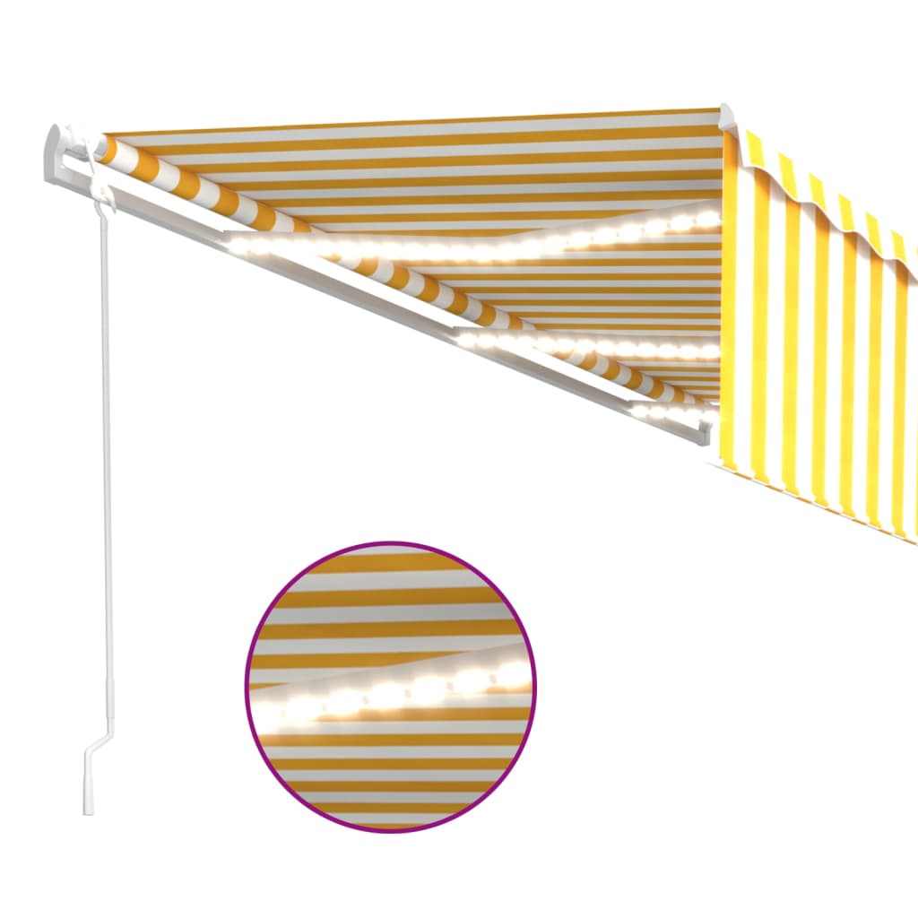 vidaXL Toldo autom. c/ estore/LED/sensor de vento 6x3 m amarelo/branco