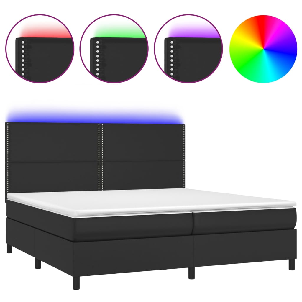 vidaXL Cama box spring c/ colchão/LED 200x200cm couro artificial preto