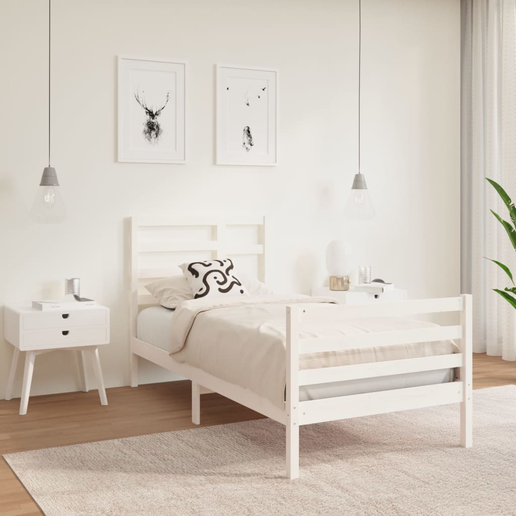 vidaXL Estrutura cama pequena solteiro 75x190 cm madeira maciça branco