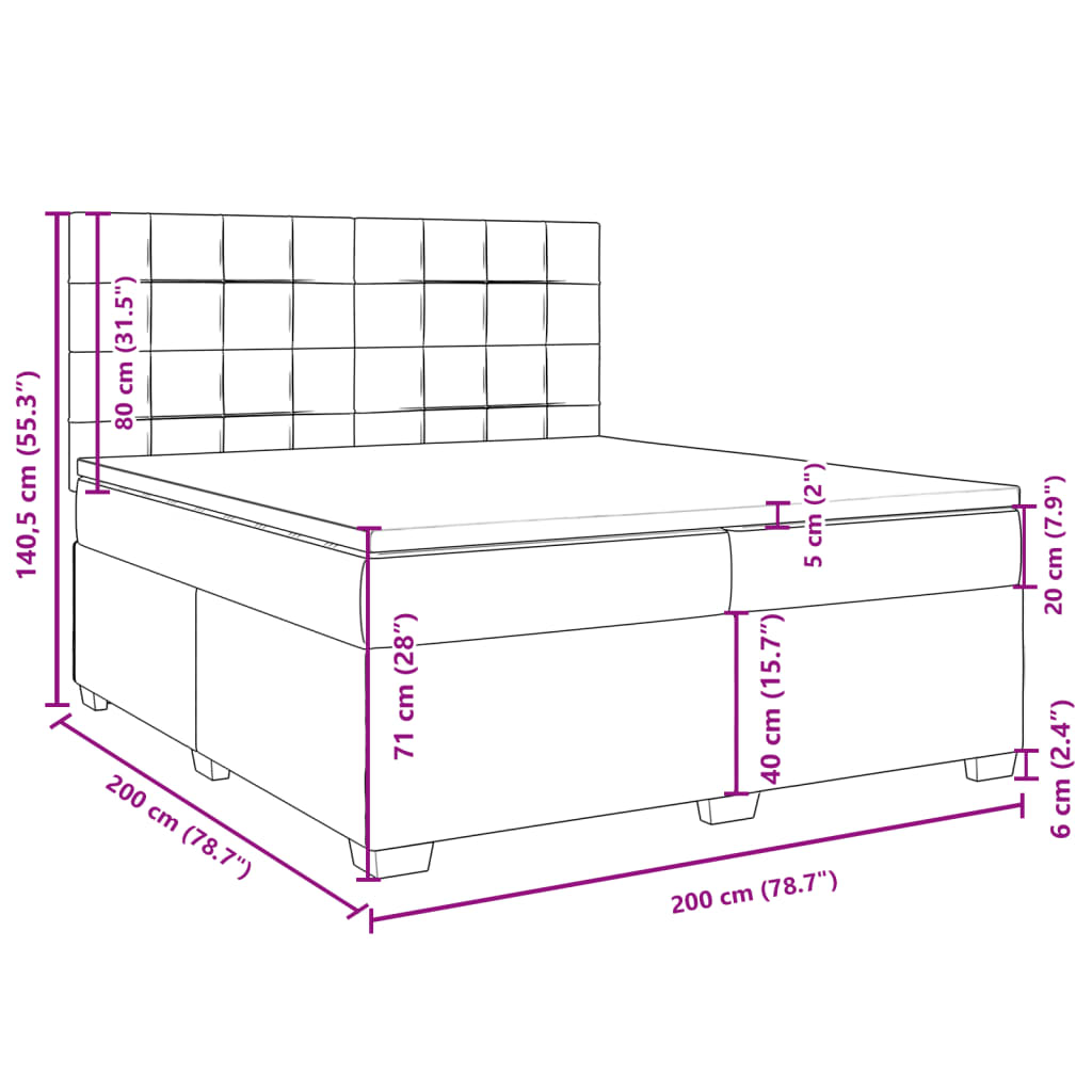 vidaXL Cama com molas/colchão 200x200 cm veludo cinzento-escuro