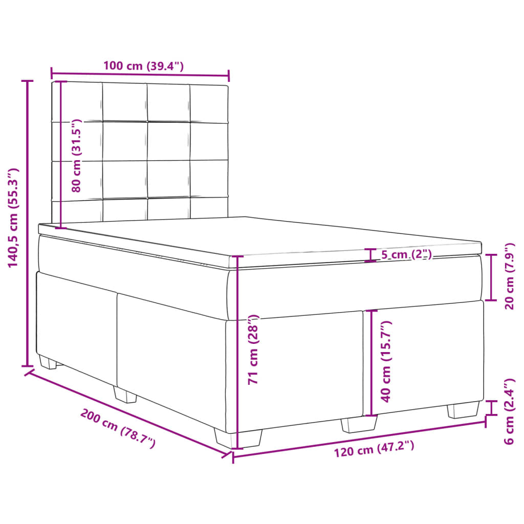 vidaXL Cama boxspring c/ colchão 120x200 cm veludo cinzento-claro