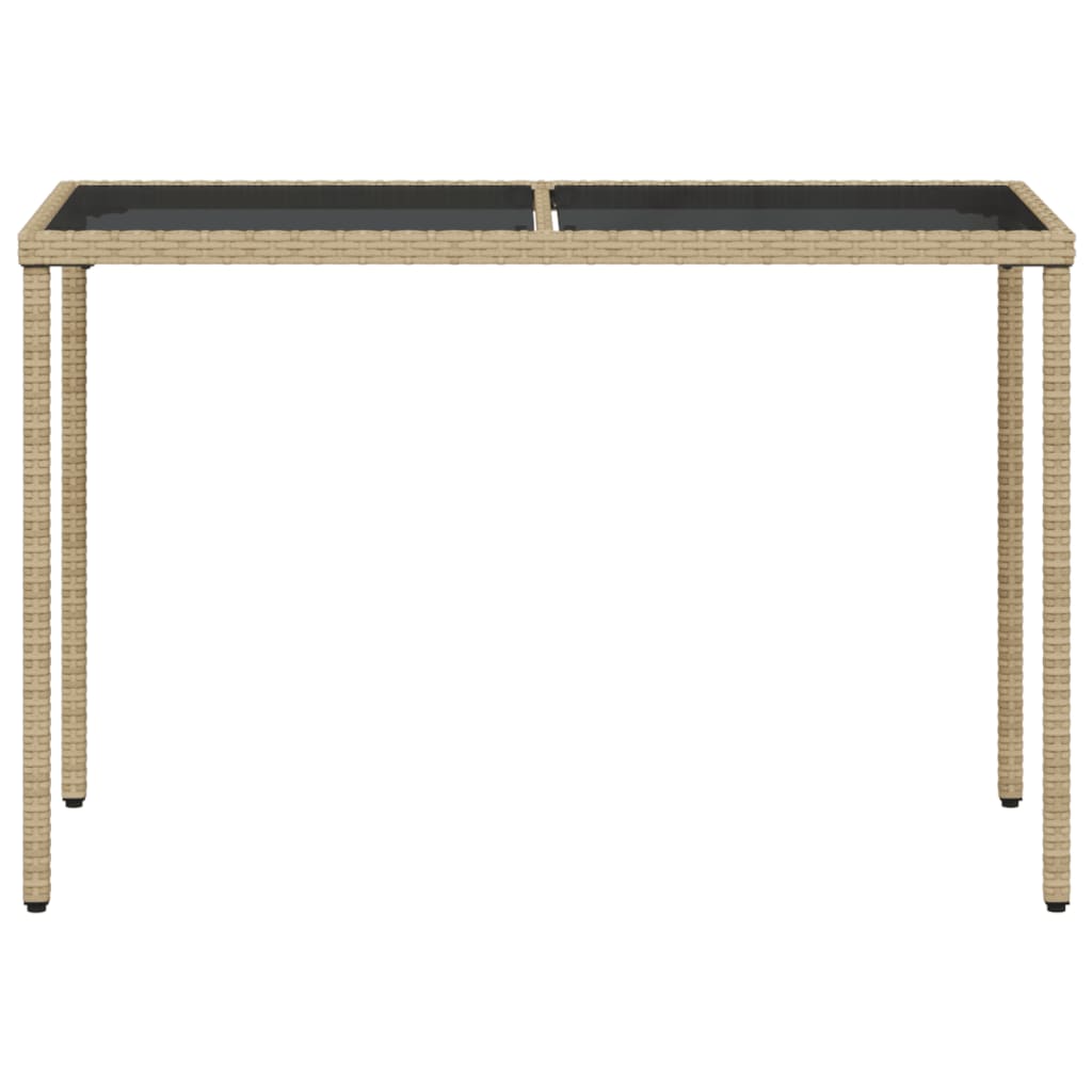 vidaXL Mesa de jardim com tampo de vidro 115x54x74 cm vime PE bege