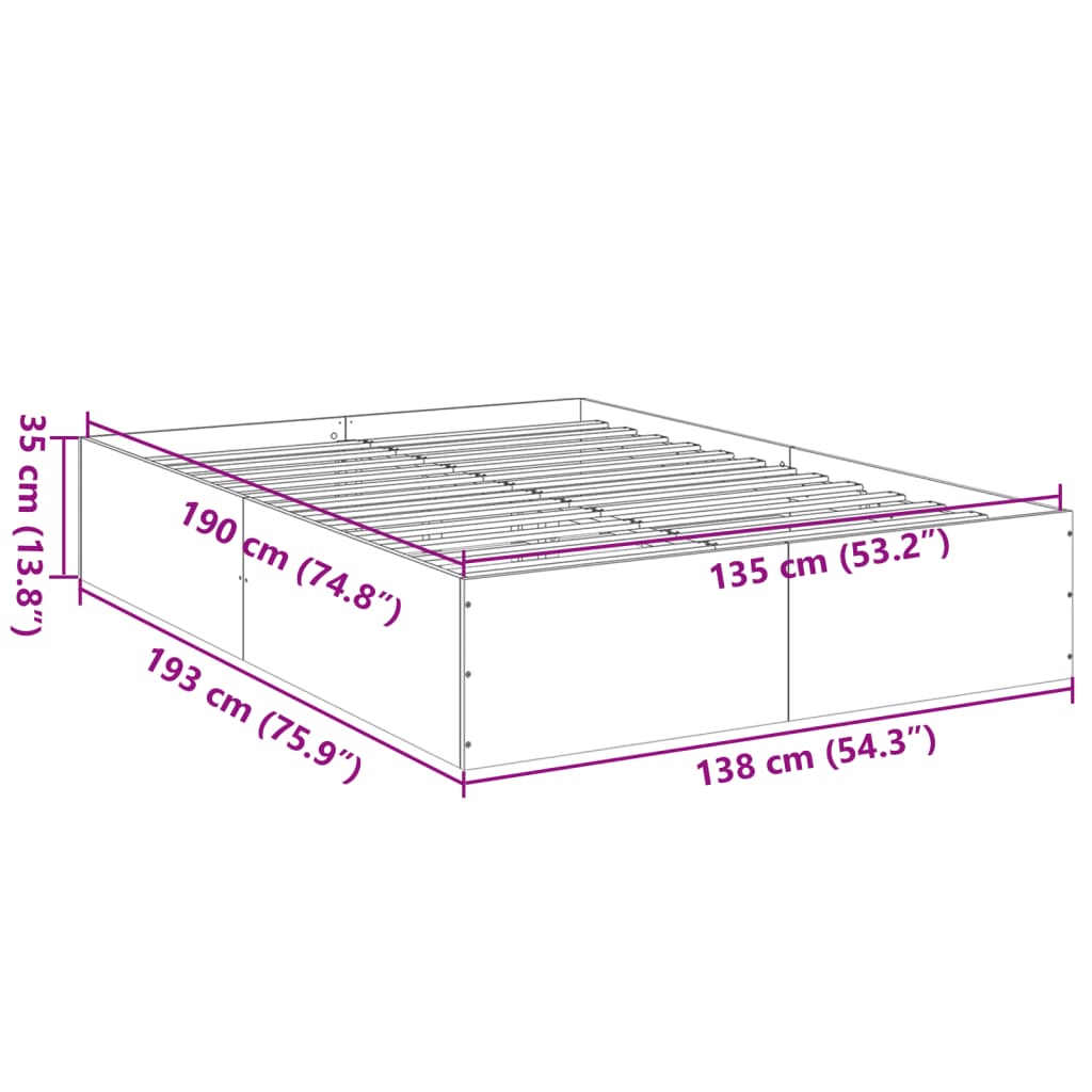 vidaXL Estrutura de cama 135x190cm derivados madeira carvalho castanho