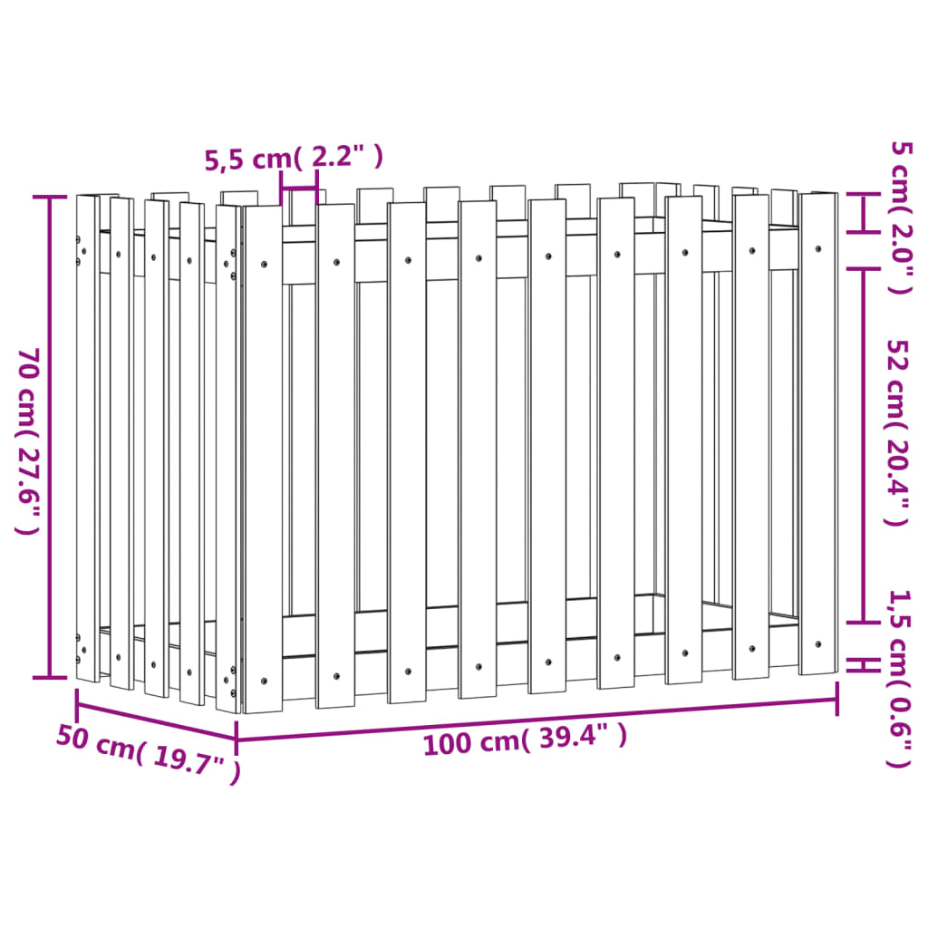 vidaXL Canteiro elevado design cerca 100x50x70 cm pinho maciço branco