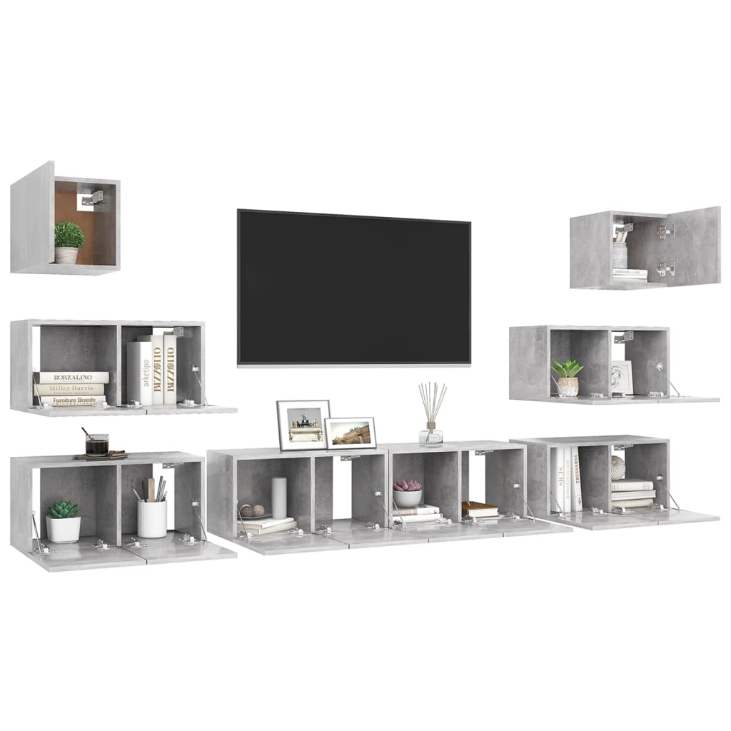 vidaXL 8 pcs conjunto de móveis de TV derivados madeira cinza cimento