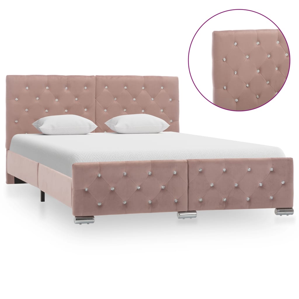 vidaXL Estrutura de cama 140x200 cm veludo rosa