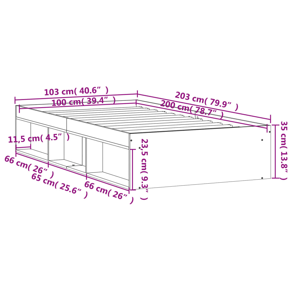 vidaXL Estrutura de cama 100x200 cm preto