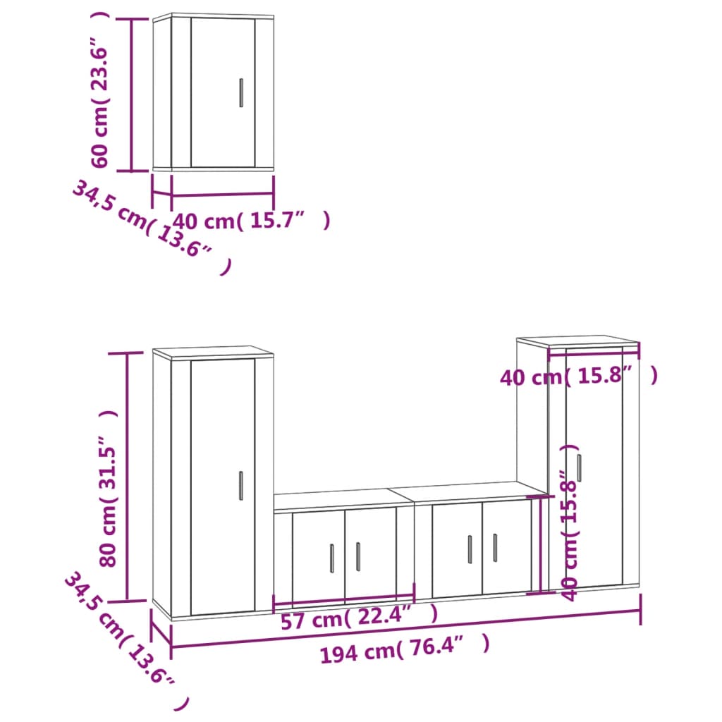 vidaXL 5 pcs conjunto móveis de TV madeira processada branco brilhante