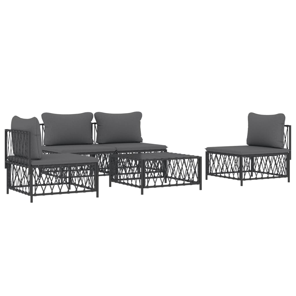 vidaXL 5 pcs conjunto lounge de jardim com almofadões aço antracite