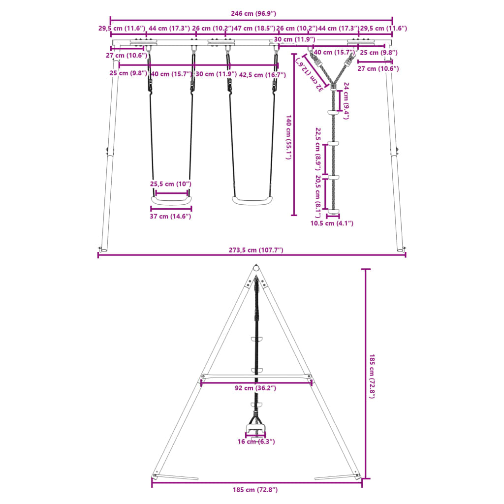 vidaXL Conjunto de baloiço p/ exterior com baloiços e corda de discos