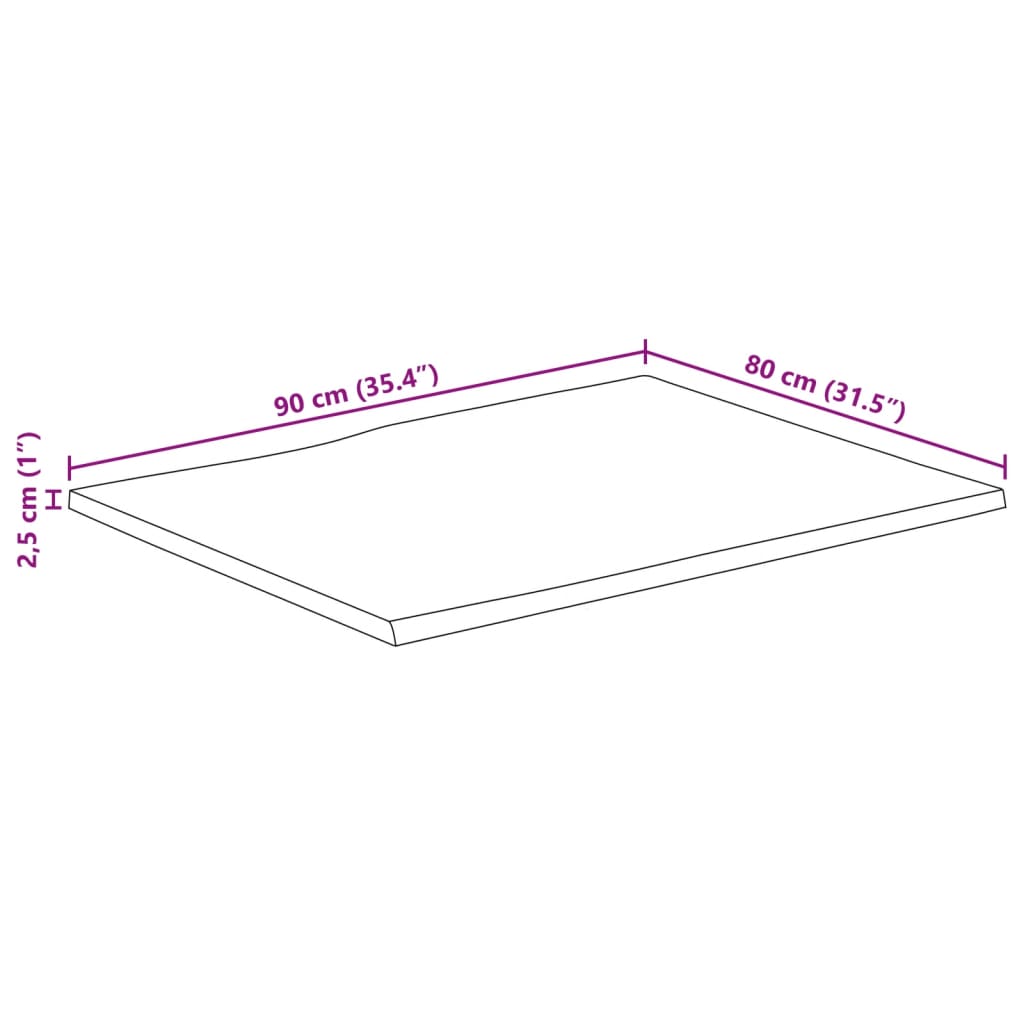 vidaXL Tampo de mesa c/ borda viva 90x80x2,5 cm mangueira maciça