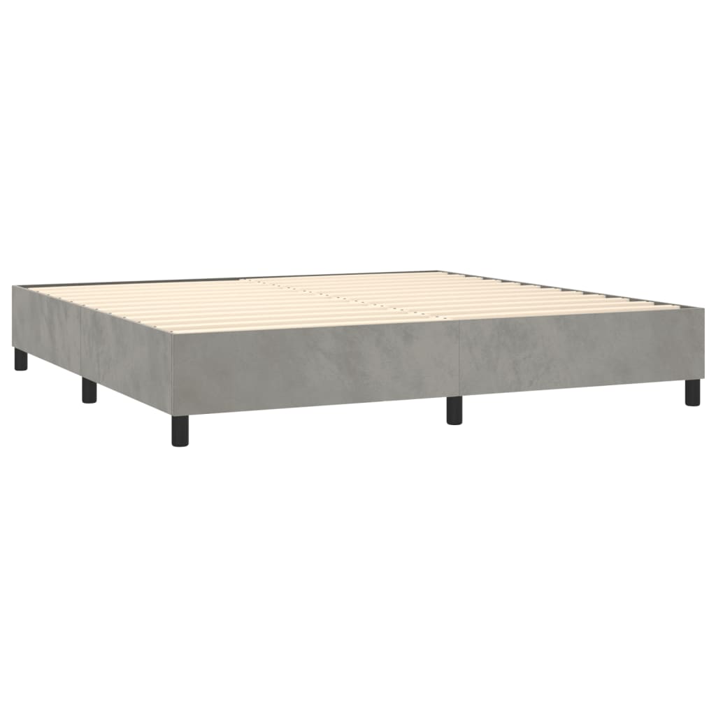 vidaXL Cama box spring c/ colchão/LED 200x200 cm veludo cinzento-claro