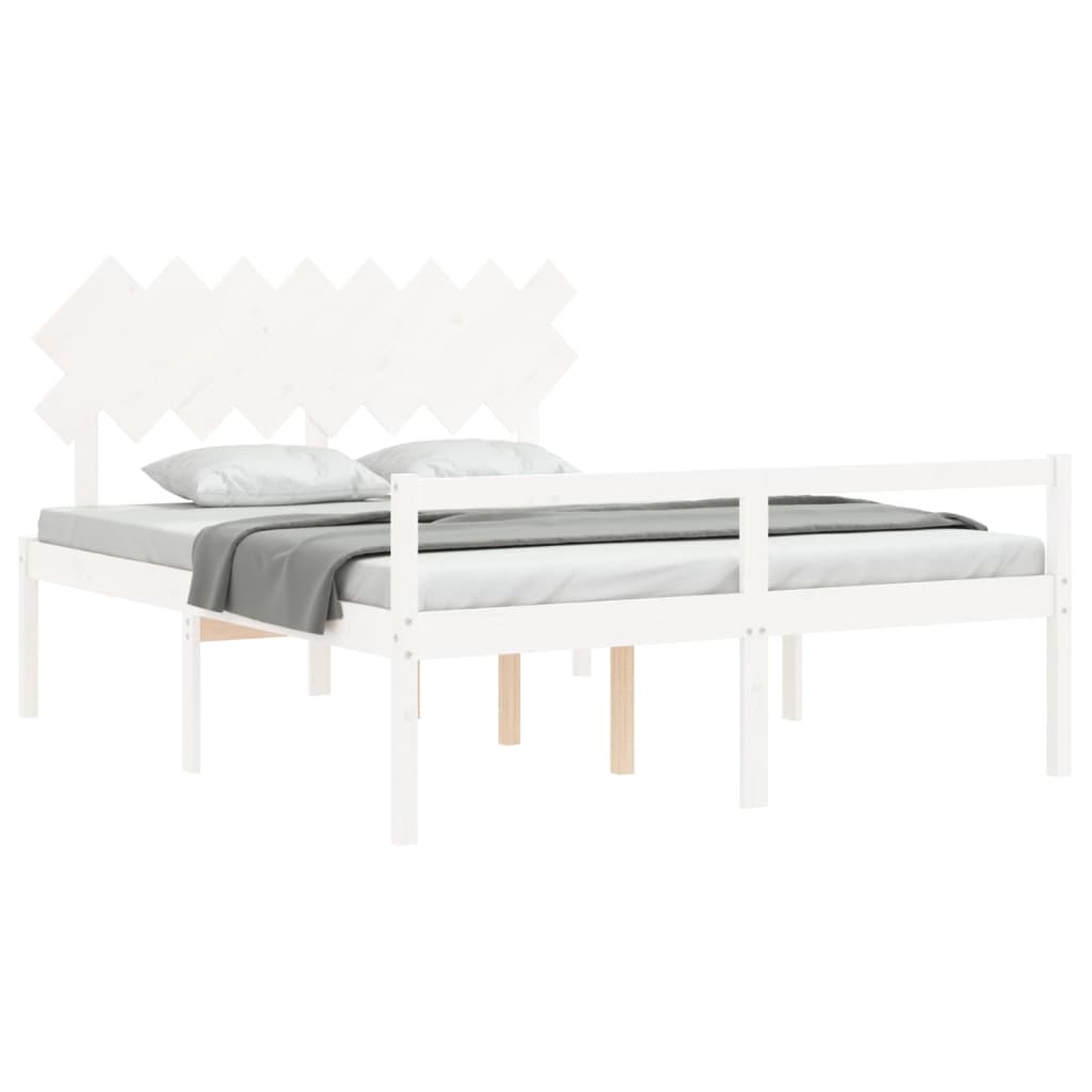 vidaXL Cama para idosos com cabeceira 160x200 cm madeira maciça branco