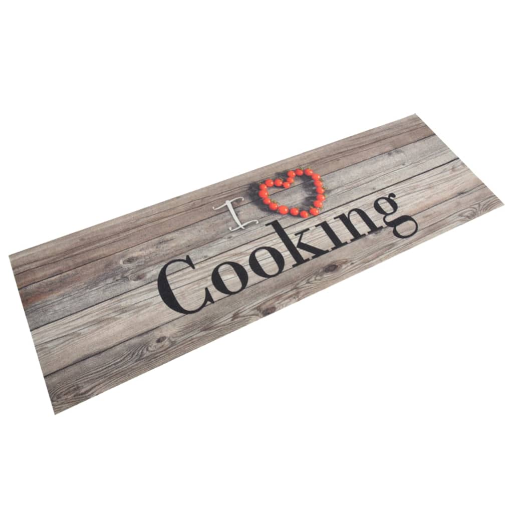 vidaXL Tapete de cozinha lavável 60x180 cm veludo padrão cooking cinza