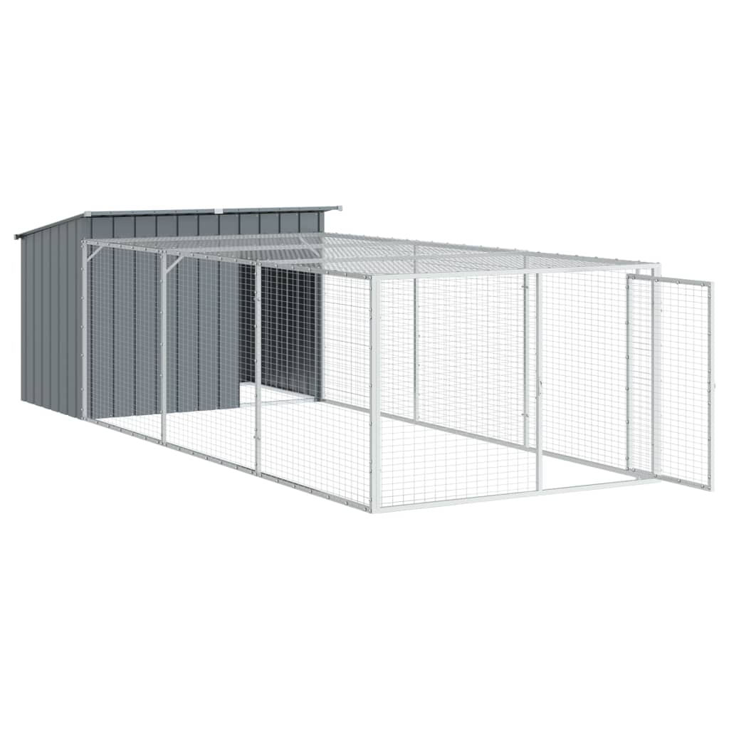 vidaXL Casota p/ cães c/ parque 153x396x110 cm aço galvaniz. antracite