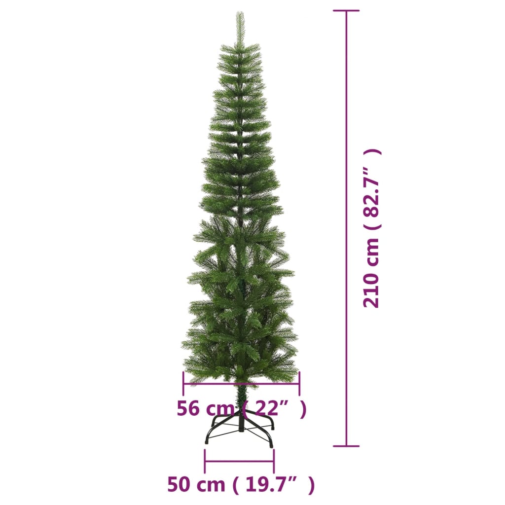 vidaXL Árvore de Natal artificial fina com suporte PE 210 cm