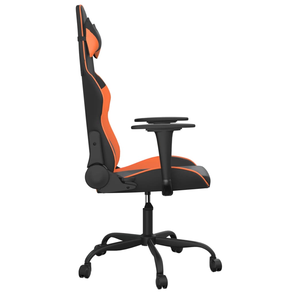 vidaXL Cadeira gaming massagens couro artificial preto e laranja