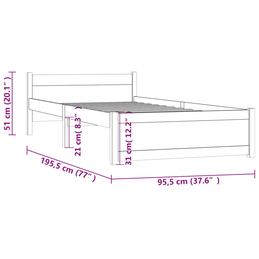 vidaXL Estrutura de cama solteiro 90x190cm madeira maciça castanho mel