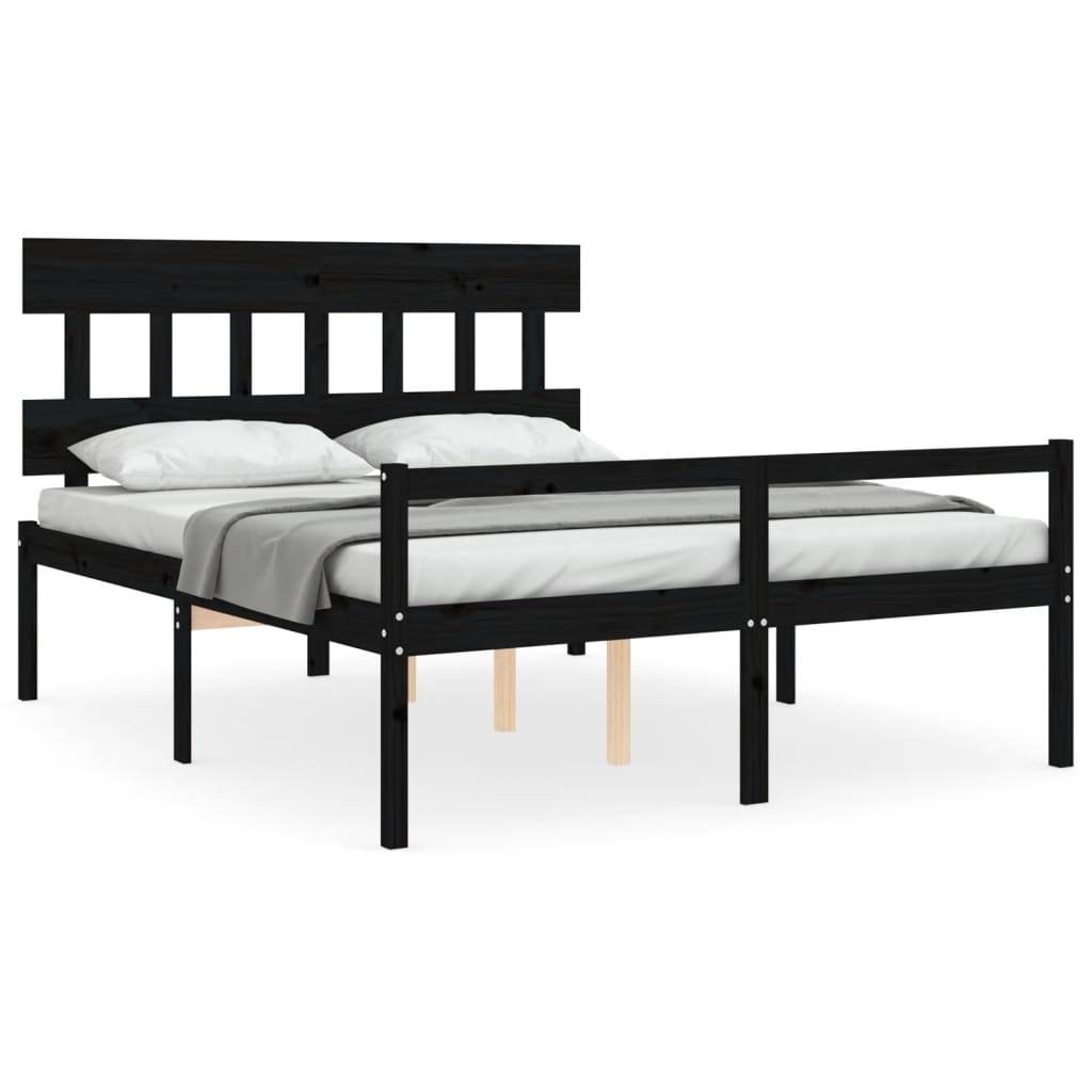 vidaXL Cama para idosos king size com cabeceira madeira maciça preto