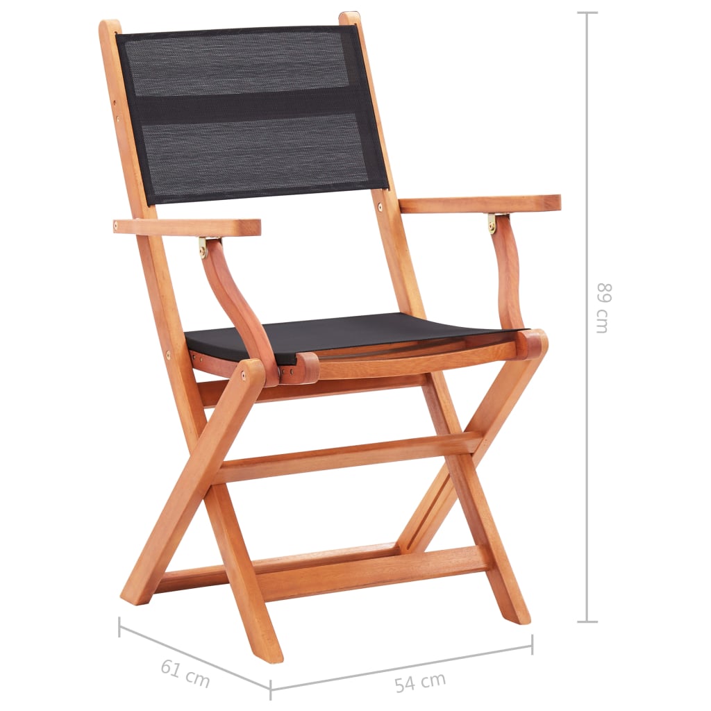 vidaXL Cadeiras jardim dobráveis 4pcs eucalipto maciço/textilene preto