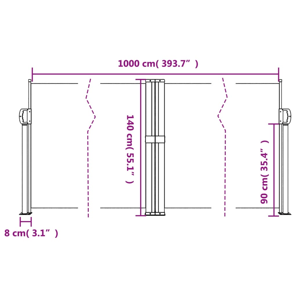 vidaXL Toldo lateral retrátil 140x1000 cm branco