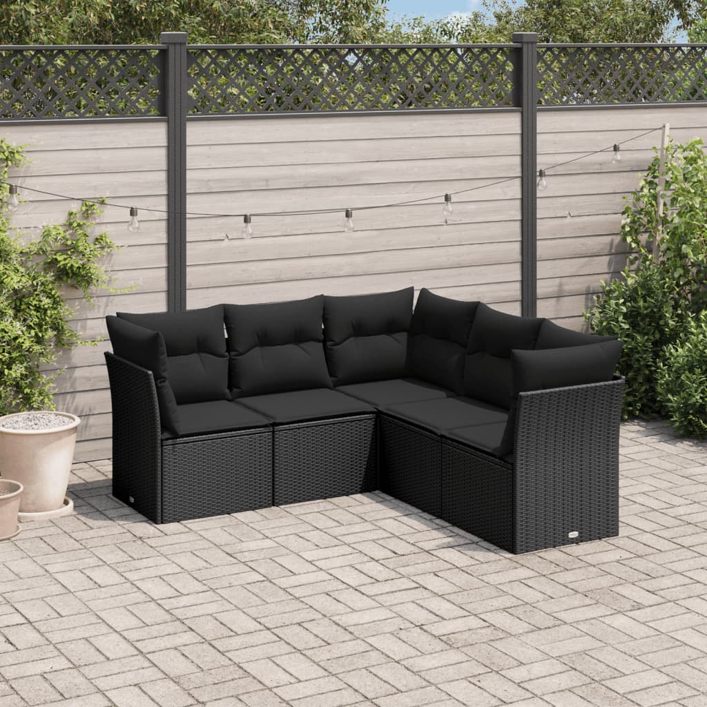 vidaXL 5 pcs conjunto sofás de jardim com almofadões vime PE preto